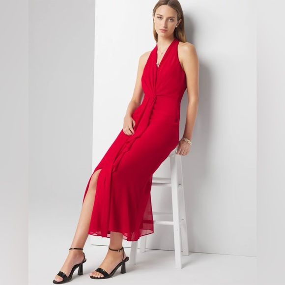 White House Black Market Sleeveless Chiffon Ruffle Dress - Red - Size 2 - NWT - Picture 3 of 15